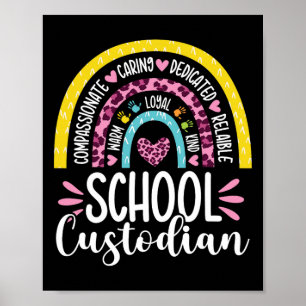 Custodian Battery Life School Janitor Rainbow Poster