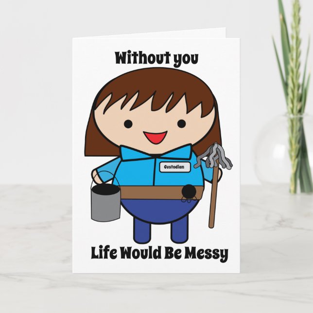 Custodian Janitor Female Personalise Card (Front)