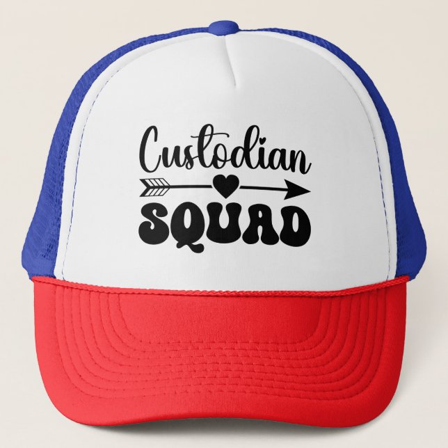 Custodian Squad Funny Caregiver Janitor Trucker Hat (Front)