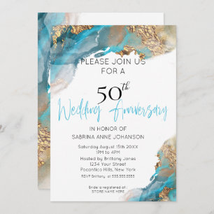 Custom2 50th W Anniversary Teal and Gold Abstract Invitation