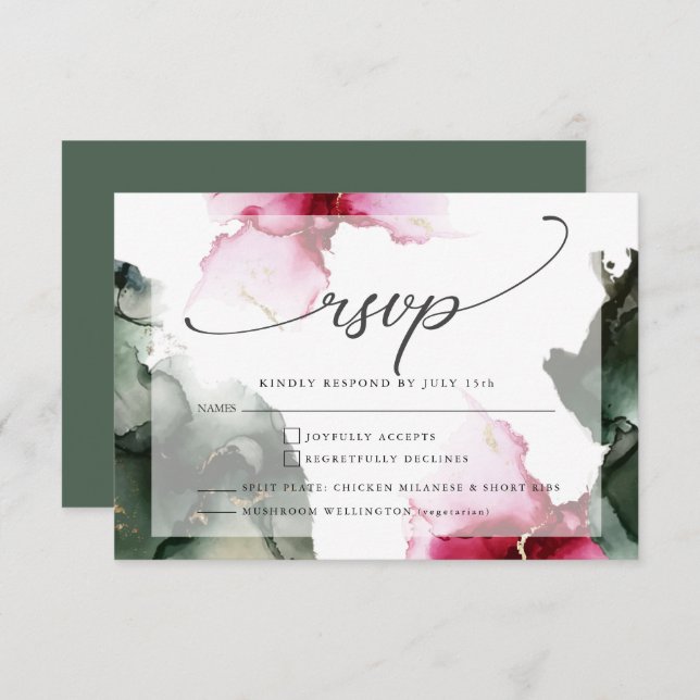Custom2 Crimson and Sage Green Watercolor RSVP Card (Front/Back)