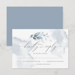 Custom2 Shelby RSVP Watercolor Foliage Dusty Blue  Card