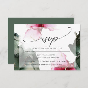 Custom3 Crimson and Sage Green Watercolor RSVP Card
