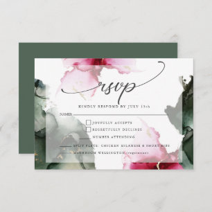 Custom4 Crimson and Sage Green Watercolor  RSVP Card