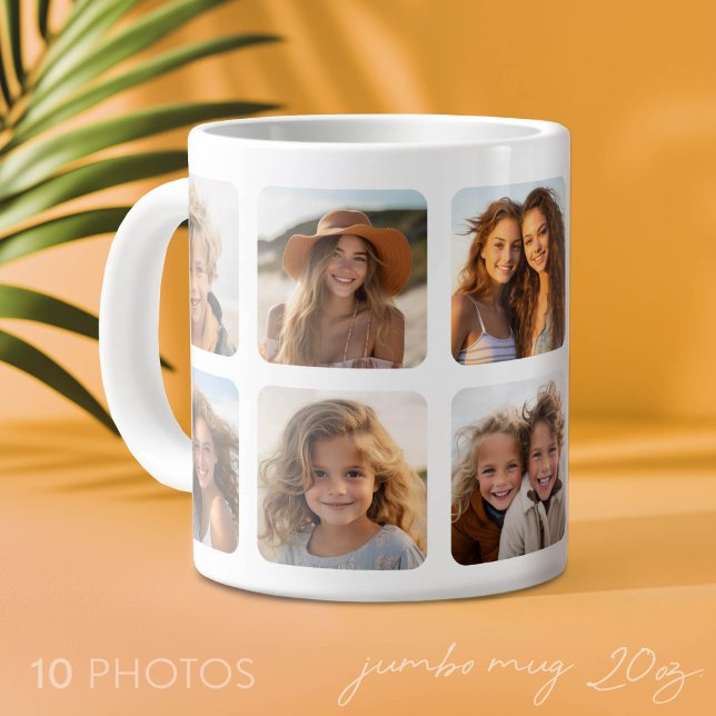 Custom 10 Photo Collage with rounded frames Large Coffee Mug (Custom Photo Mug on a Jumbo Size Cup)