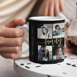 Custom 10 photo collage your text family script coffee mug<br><div class="desc">Create your own beautiful family 10 photo collage black mug featuring faux gold handwritten calligraphy script and template text typography "family name, year and our story goes on". Can be a perfect keepsake personalised gift for a family anniversary, Christmas, a gift for grandma or grandpa, for mum or dad on...</div>