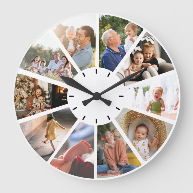 Custom 10 Photo Family Children grandparent gift Large Clock (Front)