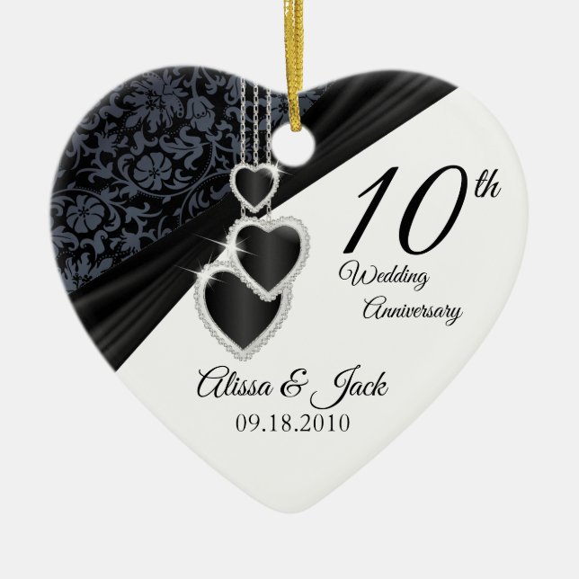 Custom - 10th Onyx Photo Wedding Anniversary Photo Ceramic Tree Decoration (Front)