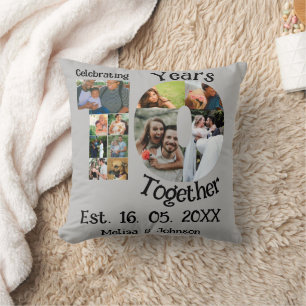 Custom 10th wedding anniversary 11 photo collage cushion