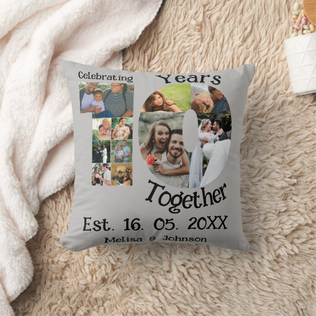 Custom 10th wedding anniversary 11 photo collage cushion (Blanket)