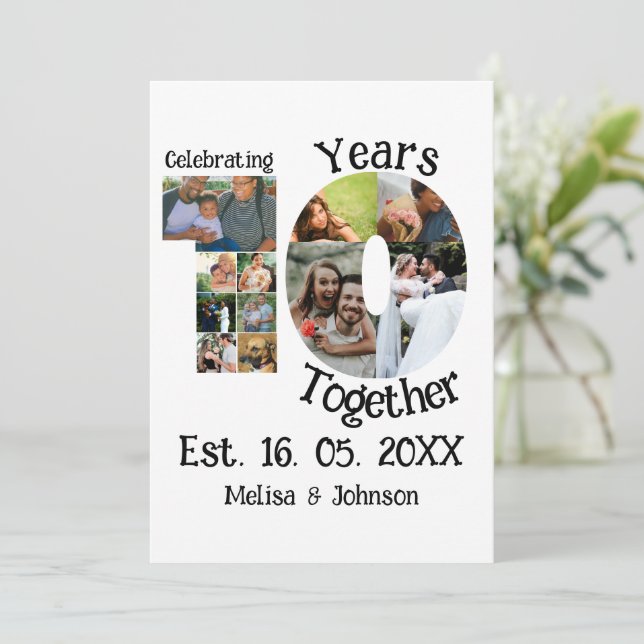 Custom 10th wedding anniversary 11 photo collage holiday card (Standing Front)