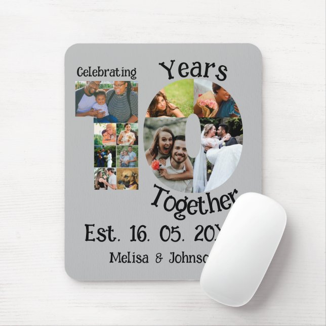 Custom 10th wedding anniversary 11 photo collage mouse pad (With Mouse)