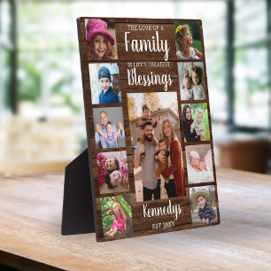 Custom 11 Photo Collage Family Quote Dark Wood  Plaque