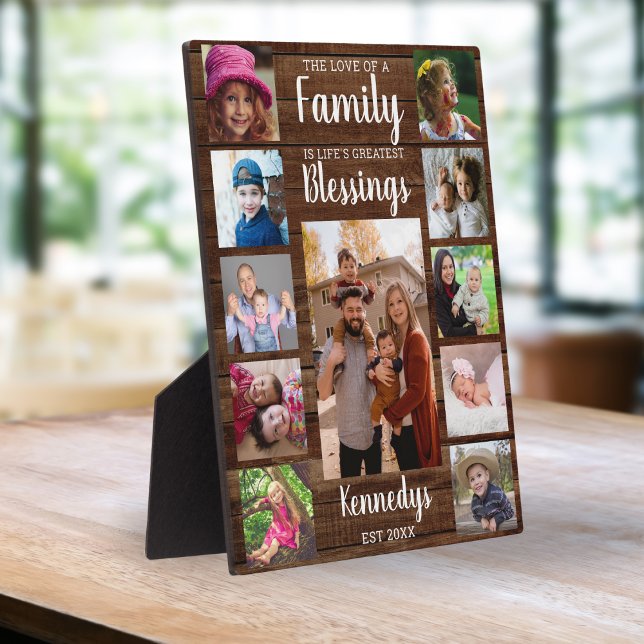 Custom 11 Photo Collage Family Quote Dark Wood  Plaque (Creator Uploaded)