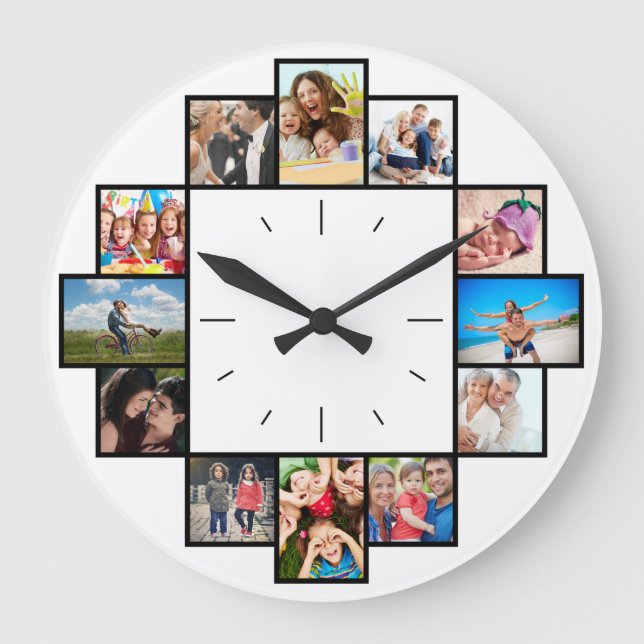 Custom 12 Keepsake Memories Family Photo Collage Large Clock (Front)