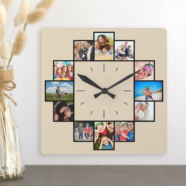 Custom 12 Keepsake Memories Family Photo Collage Square Wall Clock (Creator Uploaded)