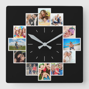 Custom 12 Keepsake Memories Family Photo Collage Square Wall Clock