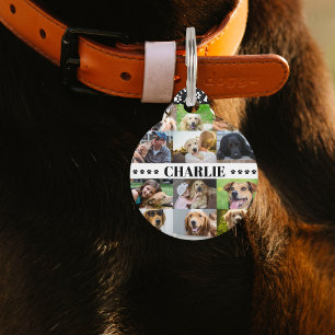 Custom 12 Pet Photo Collage Dog Name personalised Pet Tag