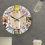 Custom 12 Photo Collage Pine Wood Round<br><div class="desc">Personalised photo clock with your own favourite photos. The photo template is set up ready for you to add 12 of your pictures working clockwise from the top. This light pine wood design has black numbers and will look great with traditional and country decor. For this design, square instagram photos...</div>