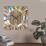 Custom 12 Photo Collage Rustic Natural Wood<br><div class="desc">Create your own unique wall clock with 12 of your favorite photos. The photo template is set up ready for you to add your pictures working clockwise from the top. This attractive, natural wood look design has white numbers and will look great with modern, rustic and farmhouse decor. For this...</div>