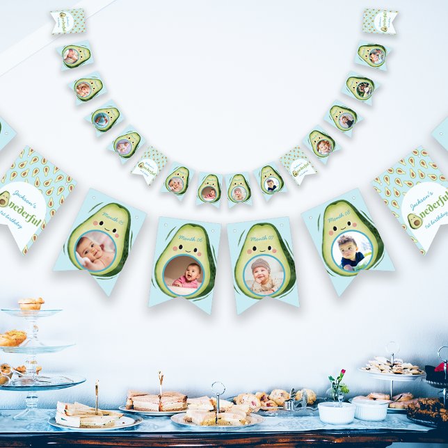 Custom 12 Photos Onederful Avocado 1st Birthday Bunting (Custom 12 Photos Onederful Avocado 1st Birthday Bunting Flags)