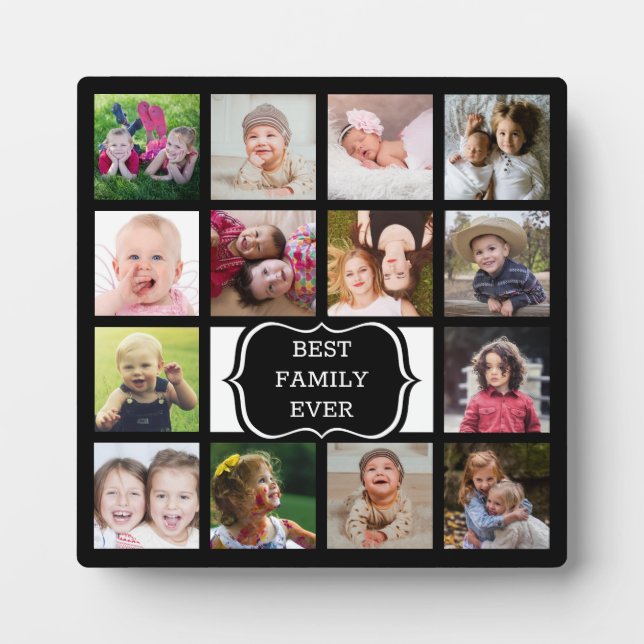 Custom 14 Photo Collage Best Family Ever Black Plaque (Front)
