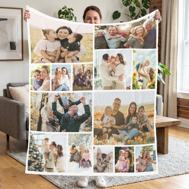Custom 14 Photo Collage Fleece Blanket (Creator Uploaded)