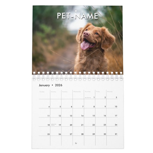Custom 14 Photo Pet Dog 14 Name Picture Template Calendar (Jan 2026)