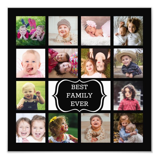 Custom 14 Picture Collage Best Family Ever Black Photo Print (Front)