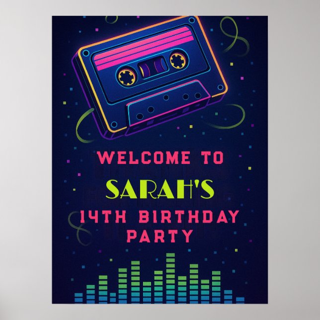 Custom 14th Birthday Neon Party Poster (Front)