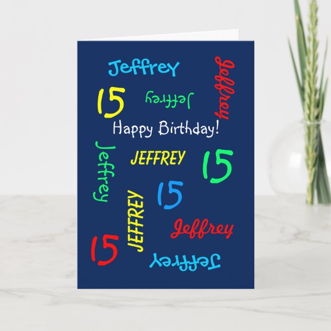 Custom 15th Birthday Card Any Name, Blue (Front)