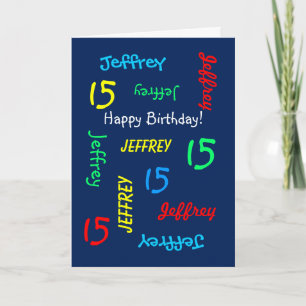 Custom 15th Birthday Card Any Name, Blue