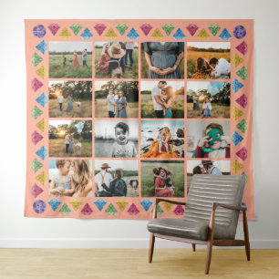 Custom 16-Photo Collage Diamond Jumbo Wall Hanging Tapestry