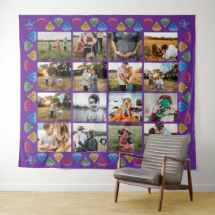 Custom 16-Photo Collage Diamond Jumbo Wall Hanging Tapestry