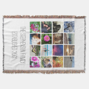 Custom 16 Photo Collage White Frame Mosaic Picture Throw Blanket