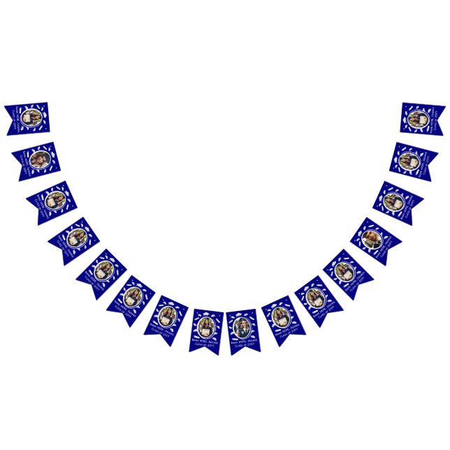 Custom 16 Photos Graduation Cap Toss, Diploma Blue Bunting (All)