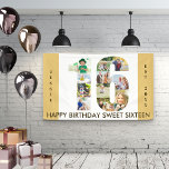 Custom 16th Birthday Party Neutral Photo Collage Banner<br><div class="desc">Create your own photo collage banner for a 16th Birthday Party. The template is set up for you to add your custom name or wording and your favourite photos. Your photos will automatically appear as a photo collage in the shape of the number 16. The banner has neutral beige sand...</div>