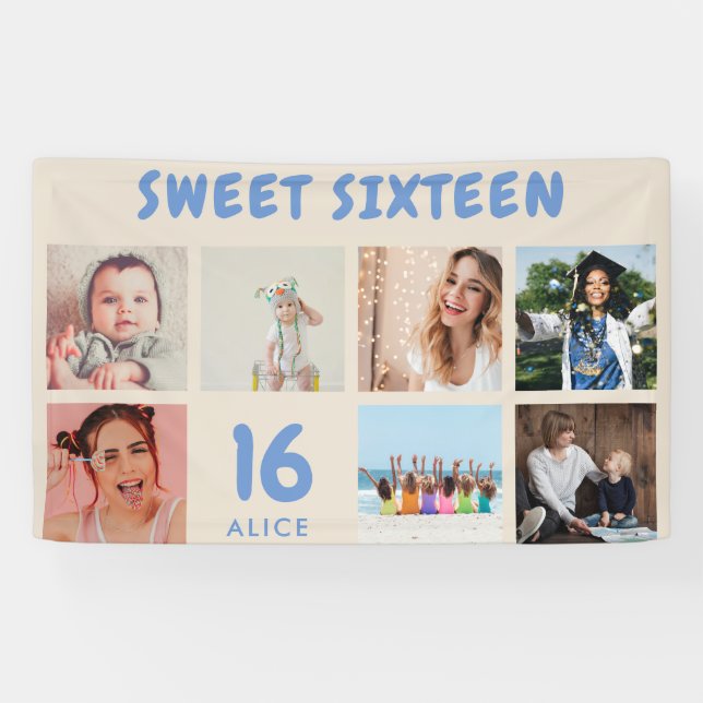 Custom 16th Birthday Party Photo Collage Banner (Horizontal)