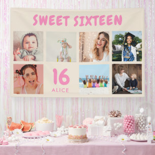 Custom 16th Birthday Party Photo Collage Banner