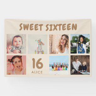 Custom 16th Birthday Party Photo Collage Banner
