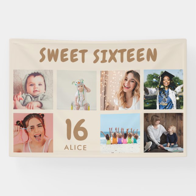 Custom 16th Birthday Party Photo Collage Banner (Horizontal)