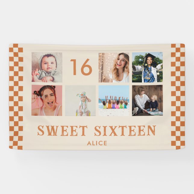 Custom 16th Birthday Party Photo Collage Banner (Horizontal)