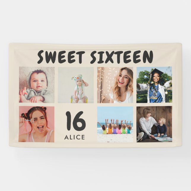 Custom 16th Birthday Party Photo Collage Banner (Horizontal)