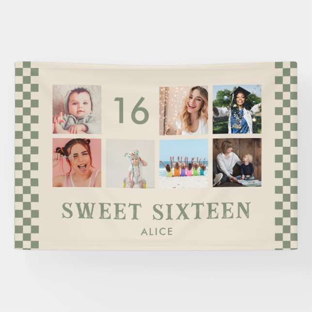 Custom 16th Birthday Party Photo Collage Banner (Horizontal)