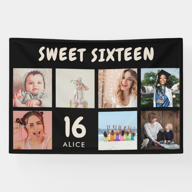 Custom 16th Birthday Party Photo Collage Banner (Horizontal)