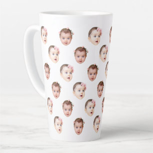 Custom 17 oz Funny Baby Kids Family Face 2 Photos Latte Mug