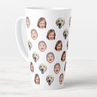 Custom 17 oz Funny Baby Kids Family Face 3 Photos Latte Mug