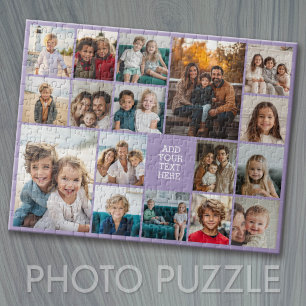 Custom 17 Photo Collage - white and purple Jigsaw Puzzle