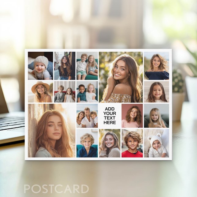 Custom 17 Photo Collage - White Postcard (Photo Postcard - Customize with your favorite photos)