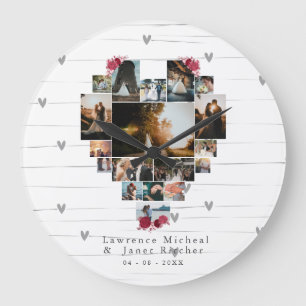 Custom 18 Heart shaped Photo Collage couples gifts Large Clock